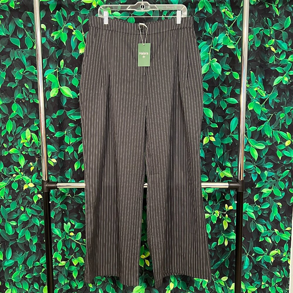 NWT High Waisted Button Zipper Side Pocket Wide Leg Striped Work Pants (XL)